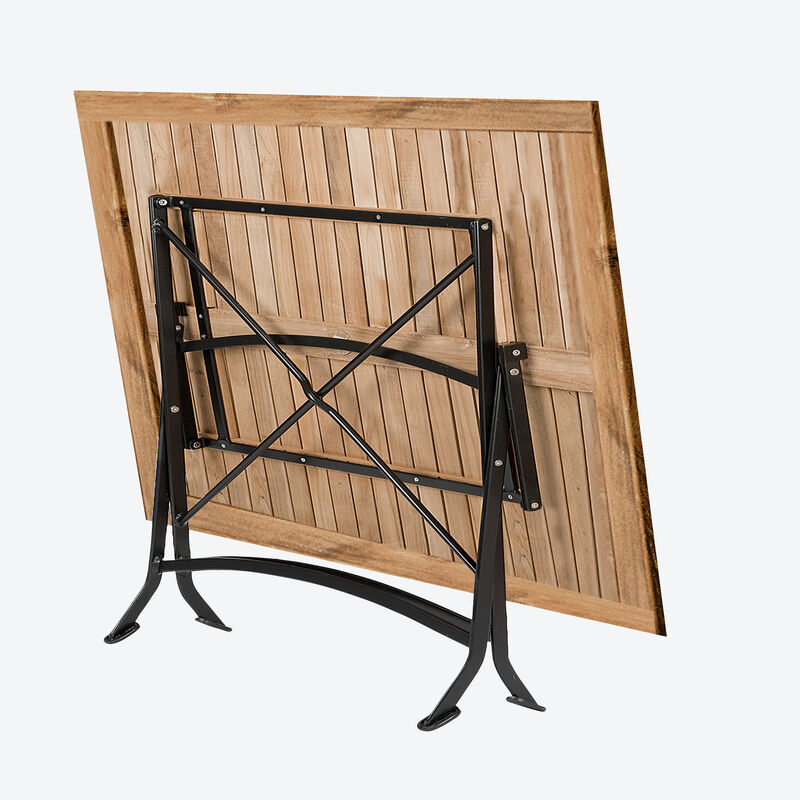 Table rectangulaire de jardin pliable en fer rsistant aux intempries et en teck Photo 3
