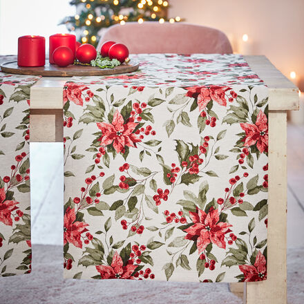 Image du produit pour 'Chemin de table jacquard hivernal aux motifs floraux'