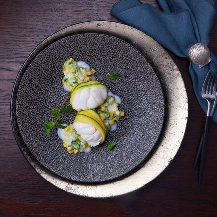 Image du produit pour 'Filet de lotte en robe de courgette sur une sauce lgumes-menthe'