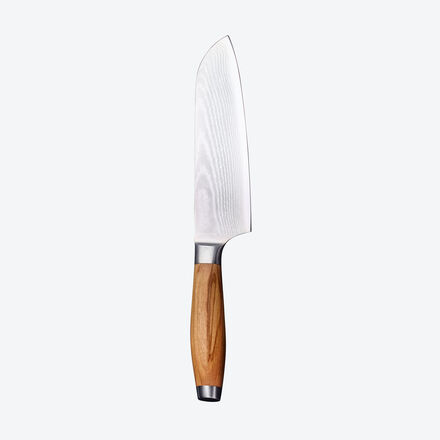 Image du produit pour 'Grand couteau Santoku damas avec manche en bois d'olivier noble : rpond aux exigences les plus leves'