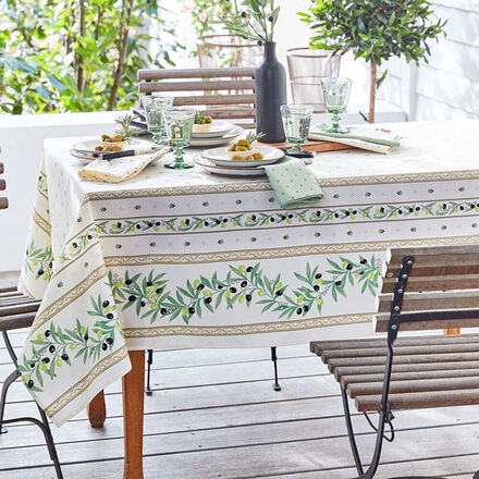 Image du produit pour 'Nappe : linge de table mditerranen enduit au motif d'olives'